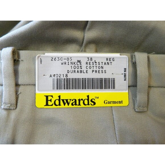 Edwards Slacks 38 Khaki Tan Wrinkle Resistant Pleated Unhemmed 100% Cotton NEW - Picture 8 of 8